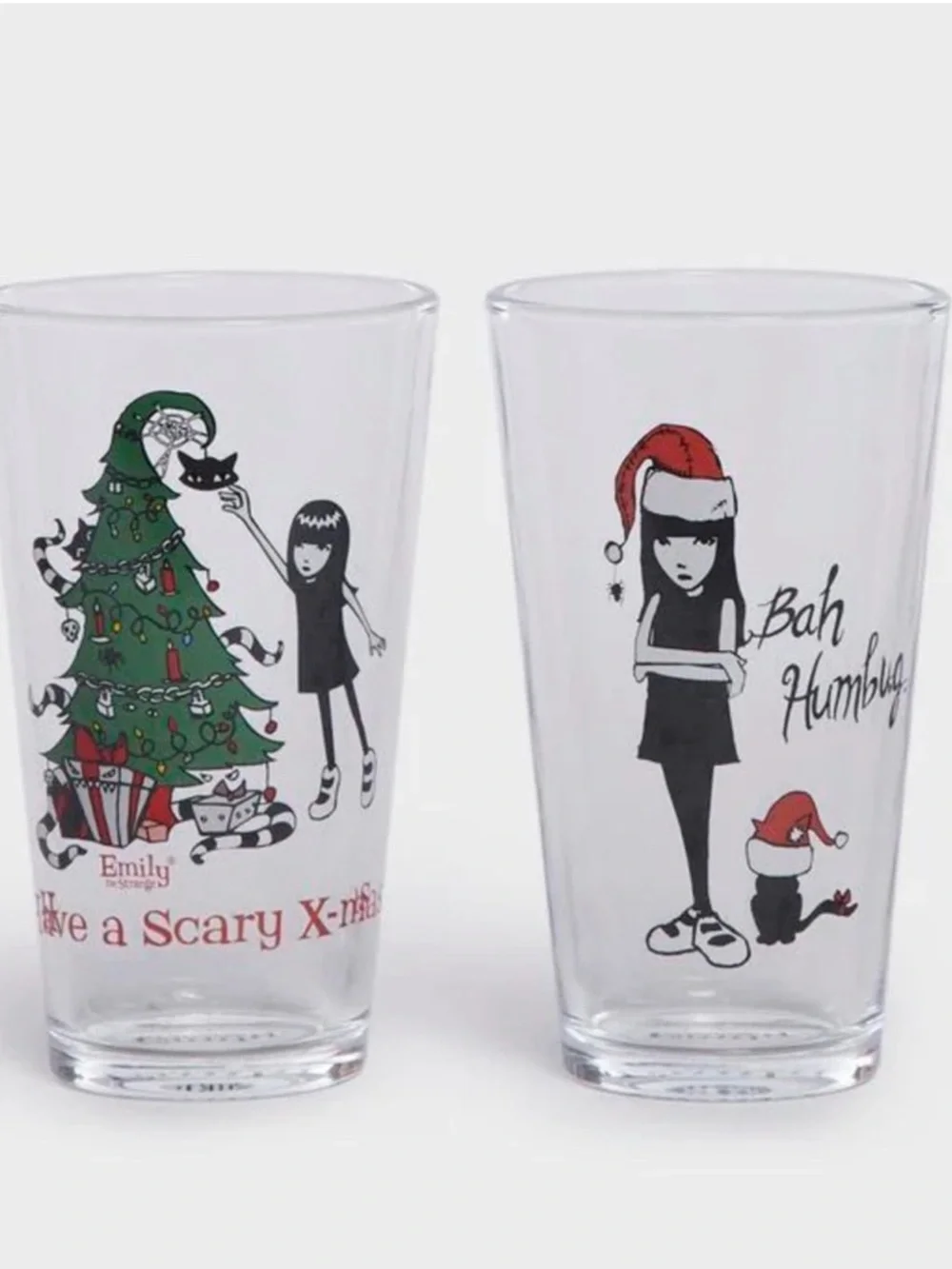 Emily The Strange Holiday Pint Glass Set NWT Bah Humbug Scary X-Mas